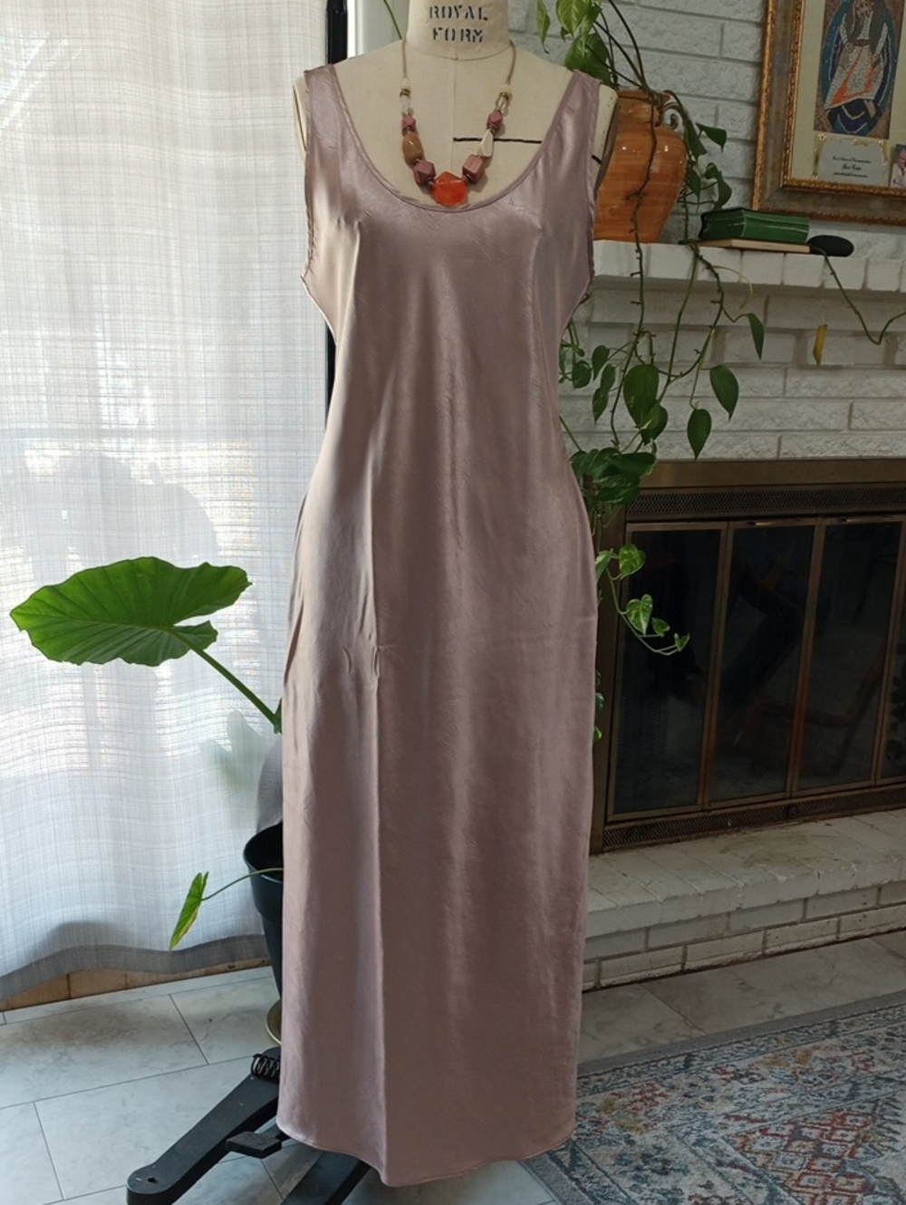 Mango Silky Mauve Scoop Neck Slip Dress